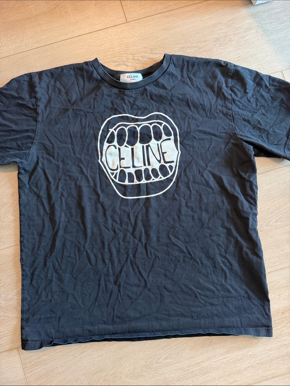 Celine Black Tee with White Mouth Logo